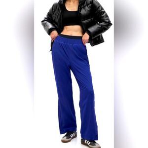 REVERSE 80's Retro High Waisted Track Pants Royal Blue Cotton Spandex Sz S